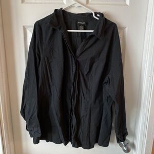 Lane Bryant Blouse Women’s Size 25 Black Button Up Long Sleeve Pinstripes